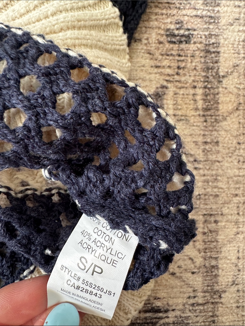 Eclipse Striped Open-Knit Sweater in Cream and Navy - Picture 3 of 3